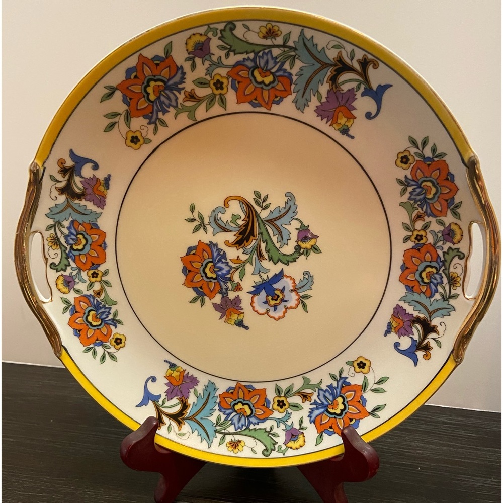 Hand-painted Noritake 10” Platter Multi-Colored Floral Decor Gold Trim Accents